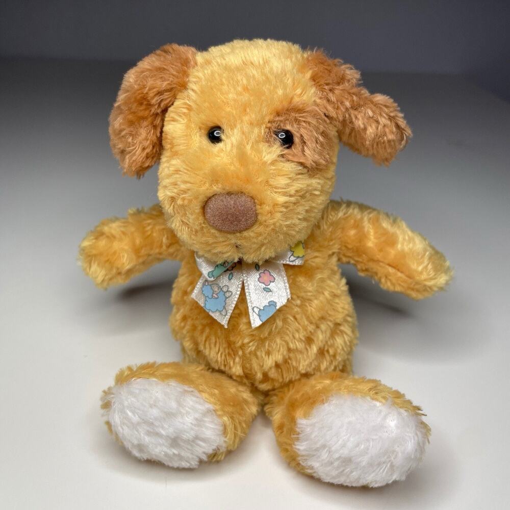 Soft Dreams Brown Puppy Dog Plush 5.5” Small Tan White Pastel Ribbon Bow Lovey